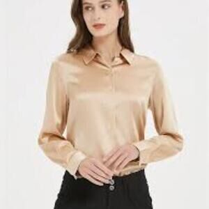 NOUVELLE SILK95FIVE TAUPE BLOUSE SIZE XSMALL RETAIL $330